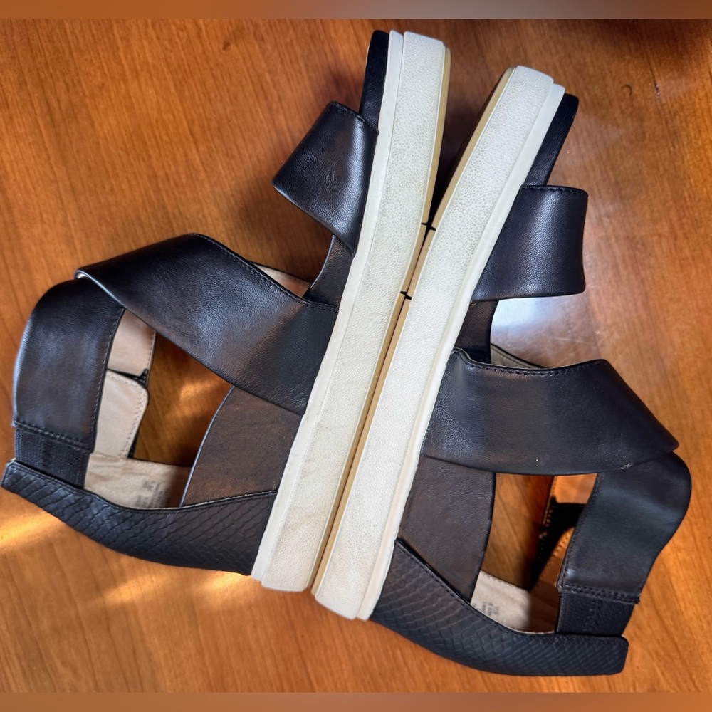 Dr. Scholl’s Original Collection Scout Black Wedge Leather Sandal- Size 8.5 - Picture 3 of 8